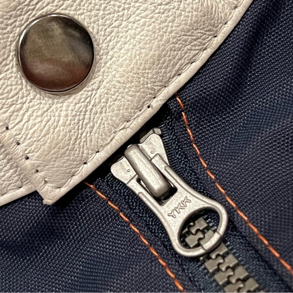 Vintage Y2K Biker Racer Jacket โ Genuine Pig Nappa Leather - orange navy Large - Picture 6 of 16